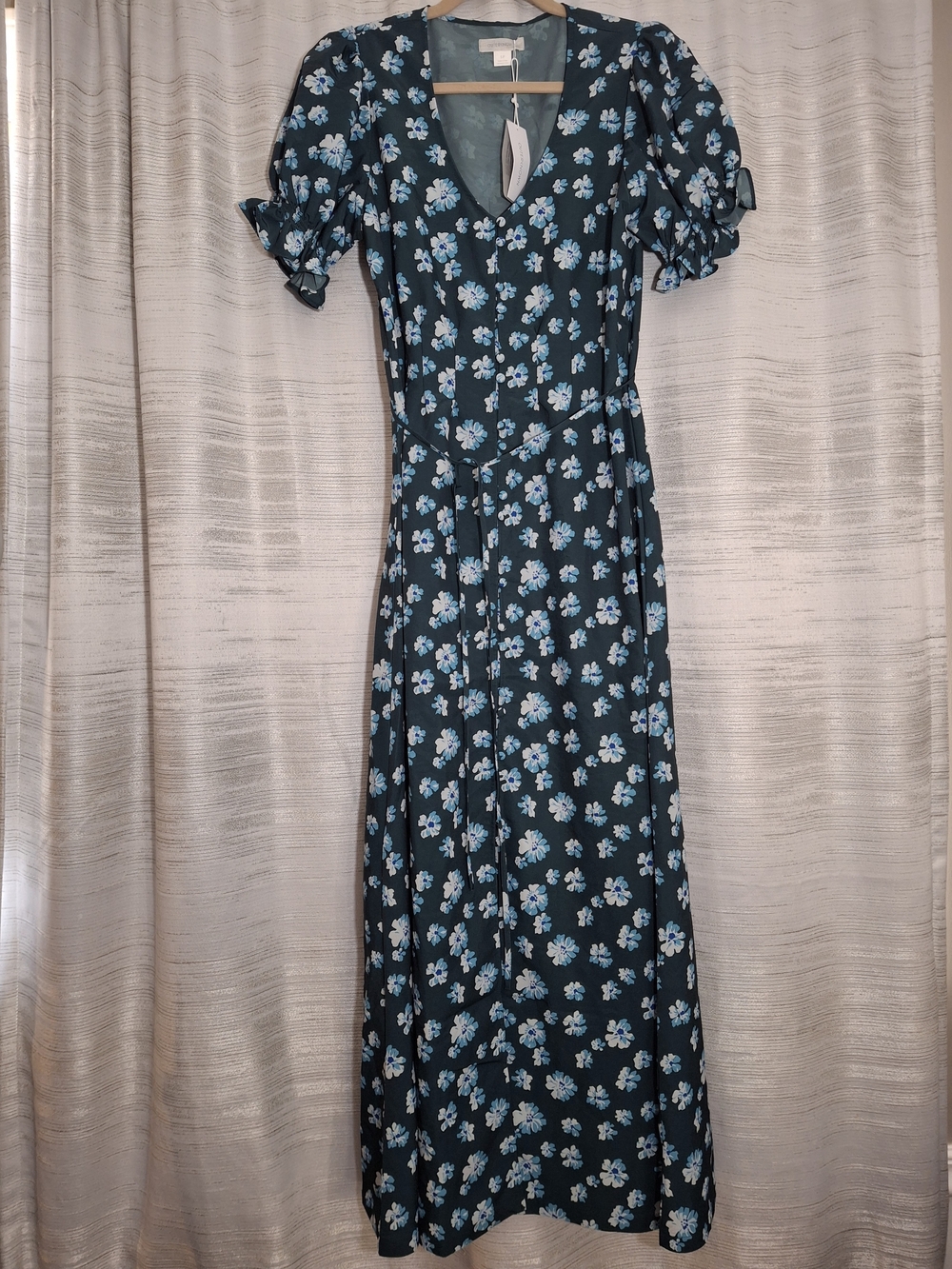 Outerknown Teal Floral V-Neck Maxi Dress Eco Friendly Small
